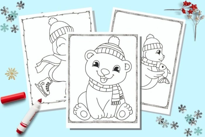 Coloring page of animal in winter clothes