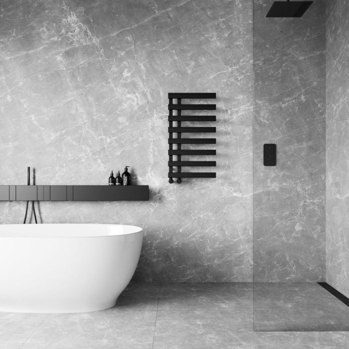 Black and gray bathroom decor