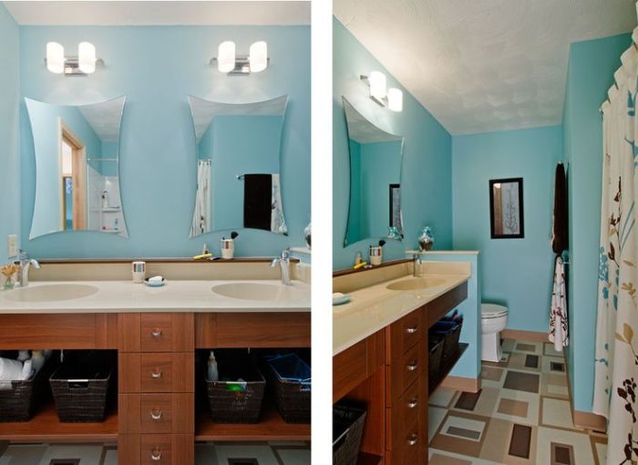 Blue and brown bathroom decor