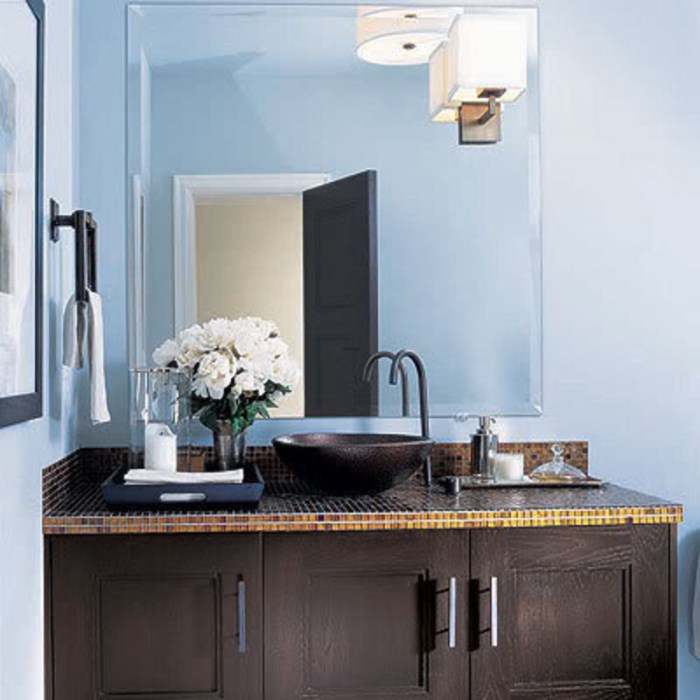 Blue and brown bathroom decor