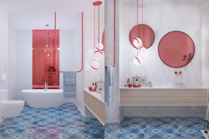 Blue and pink bathroom decor