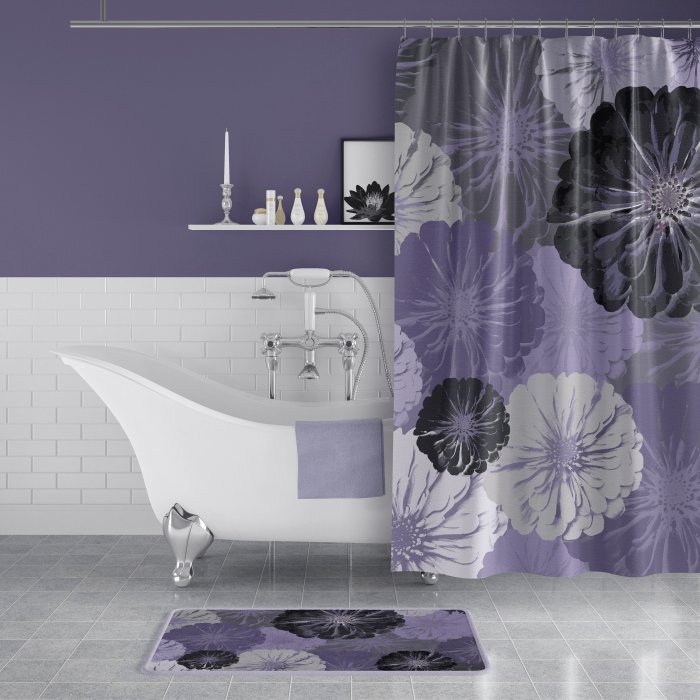 Purple and gray bathroom decor